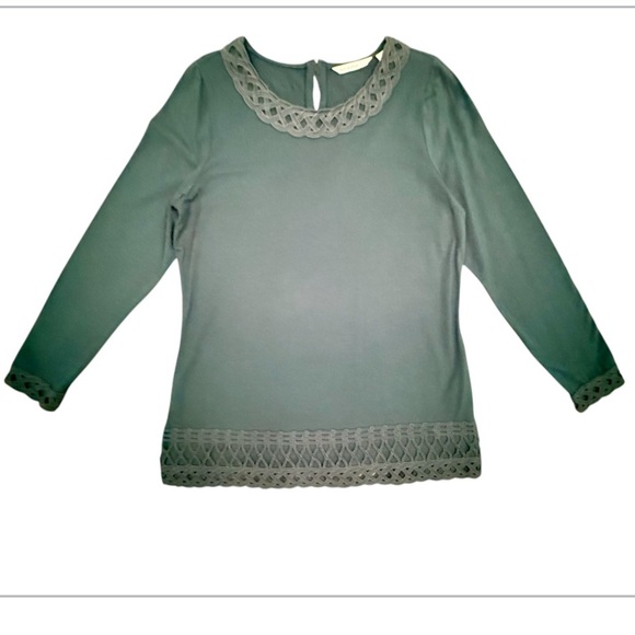 Isaac Mizrahi Green/Blue Long Sleeve Embroidered Tunic Blouse Size Large - Picture 1 of 9